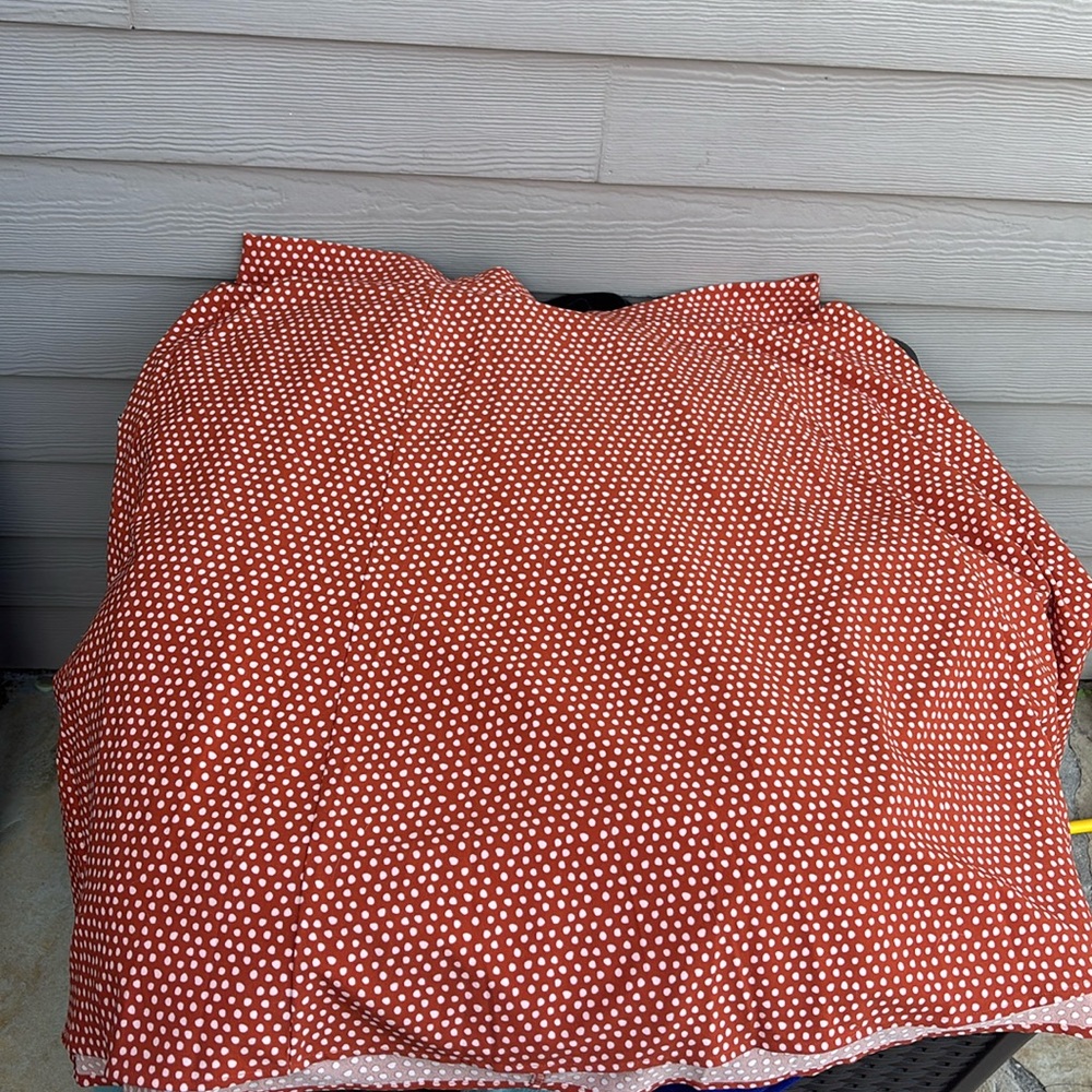 Orange skirt with pink polka dots